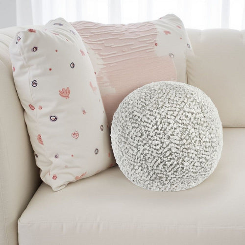 Rias Throw Pillow, Pierced Design, Round 12 Inch Ivory Cotton Linen