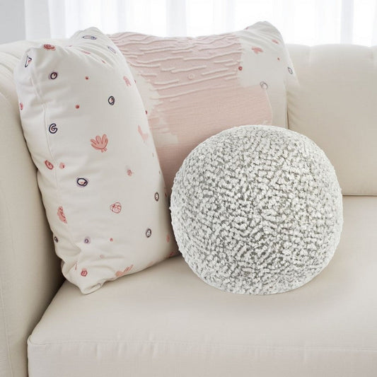 Rias Throw Pillow, Pierced Design, Round 12 Inch Ivory Cotton Linen