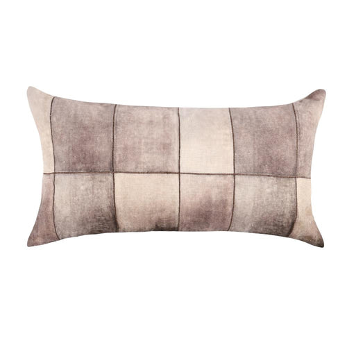 Loko Lumbar Pillow, 14x26 Inch Metallic Embroidery, Brown Flax Linen