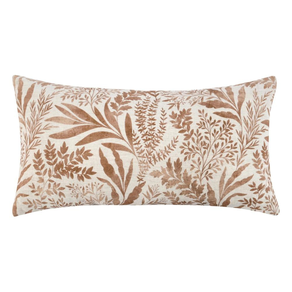 Mulo Lumbar Throw Pattern, Foliage Pattern 14x26 Inch Brown Flax Linen