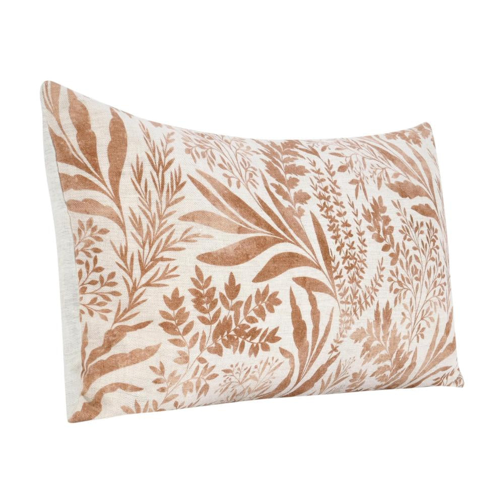 Mulo Lumbar Throw Pattern Foliage Pattern 14x26 Inch Brown Flax Linen