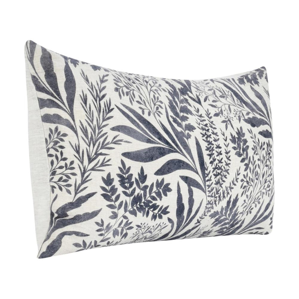 Mulo Lumbar Throw Pattern Foliage Pattern 14x26 Inch Blue Flax Linen