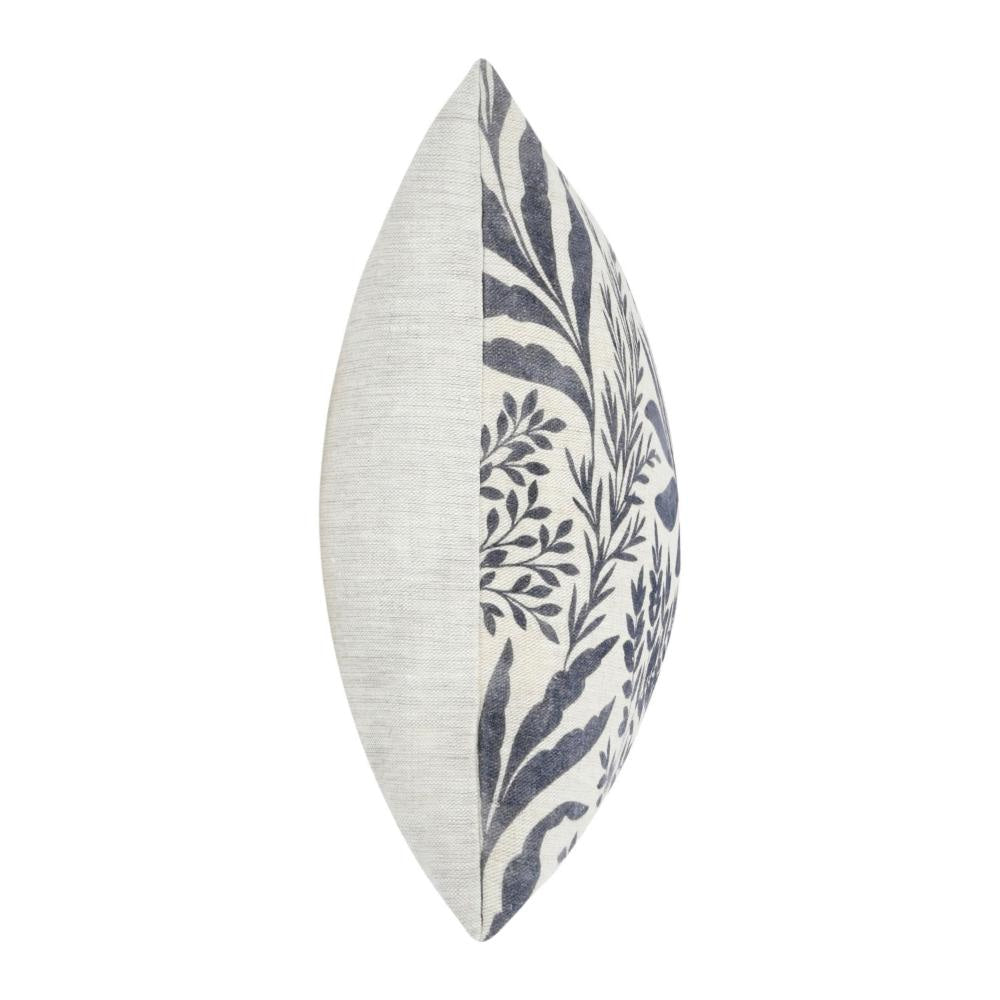 Mulo Lumbar Throw Pattern Foliage Pattern 14x26 Inch Blue Flax Linen