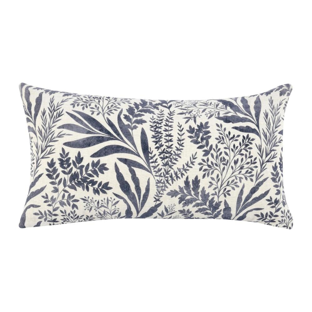 Mulo Lumbar Throw Pattern, Foliage Pattern, 14x26 Inch Blue Flax Linen