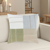 Throw Pillow, Square 22 Inch Jute Embroidery, White Blue Beige Green