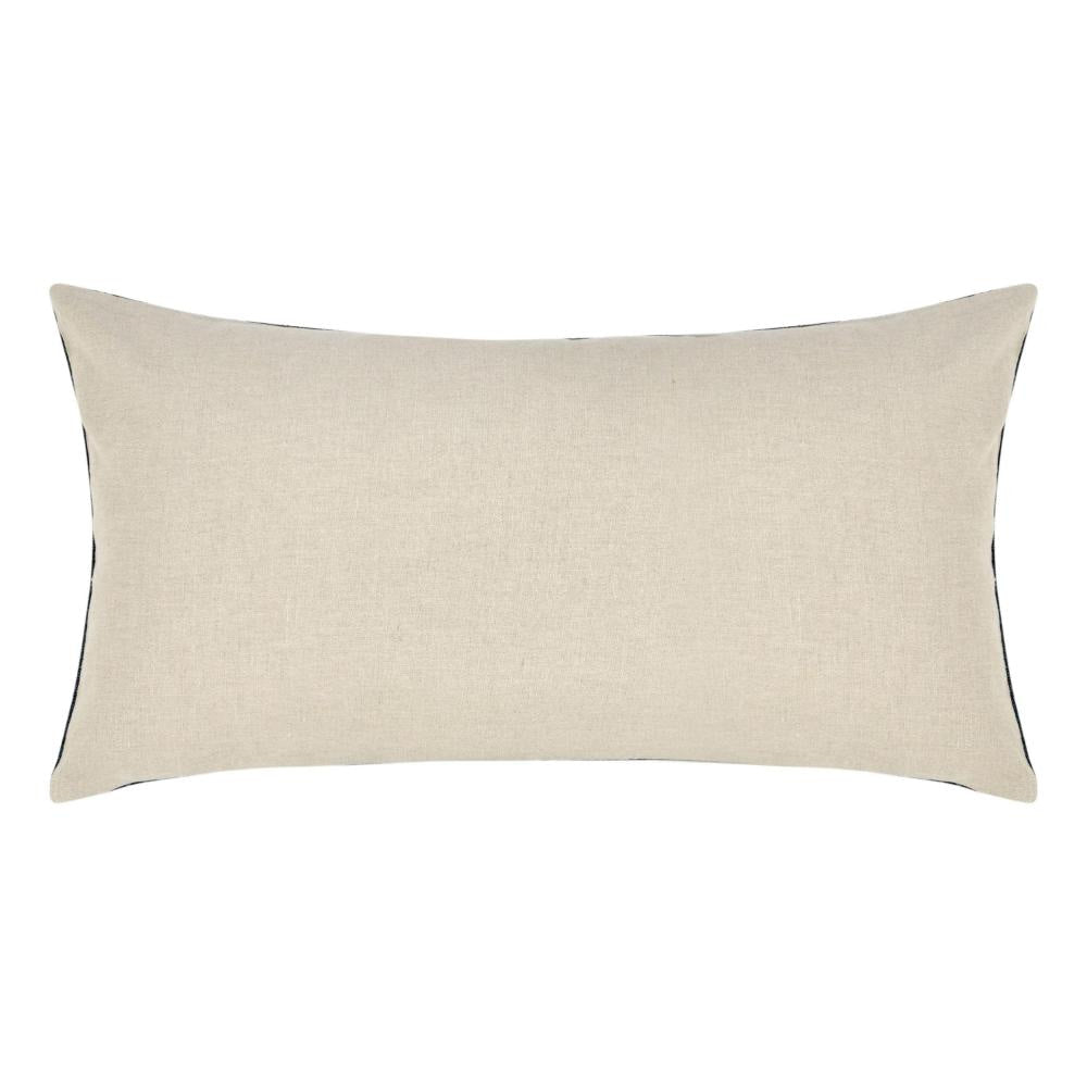 Rijo Lumbar Throw Pillow 14x26 Inch Hand Embroidery Denim Blue Linen BM331553