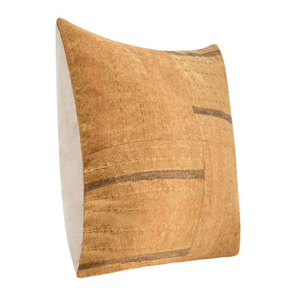Rijo Throw Pillow Square 22 Inch Hand Embroidery Brown Flax Linen BM331554