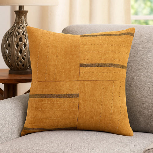 Rijo Throw Pillow, Square 22 Inch Hand Embroidery, Brown Flax Linen