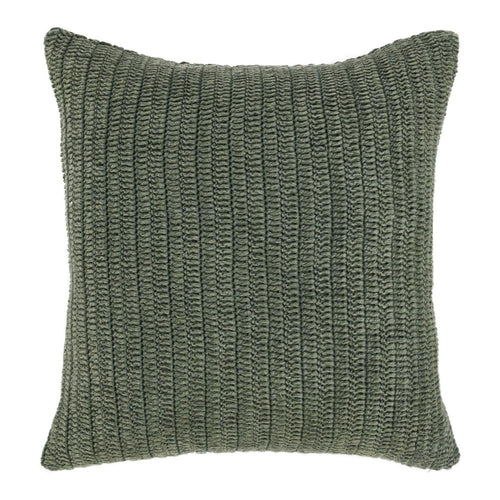 Carla Throw Pillow, 22 Inch Hand Knitted Cotton Linen, Dark Sage Green