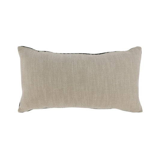 Rosie Lumbar Throw Pillow, 14x26 Inch Hand Knitted Linen, Light Gray
