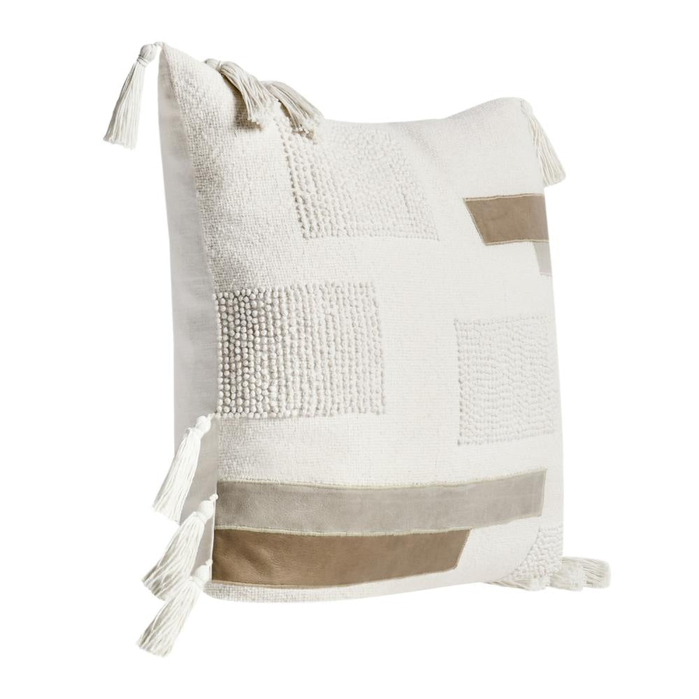 Throw Pillow Tasseled Edges with Embroidery 22 Inch Ivory Fabric BM331559