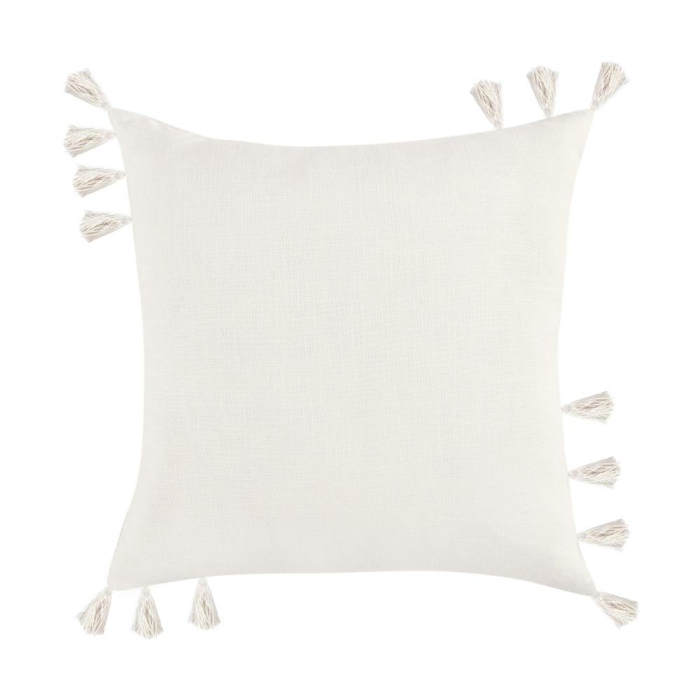Throw Pillow Tasseled Edges with Embroidery 22 Inch Ivory Fabric BM331559