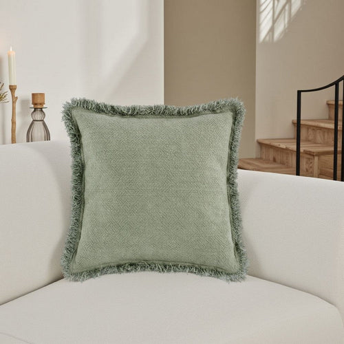Throw Pillow, Flanged Edges, 22 Inch Cedar Green Cotton Linen Blend
