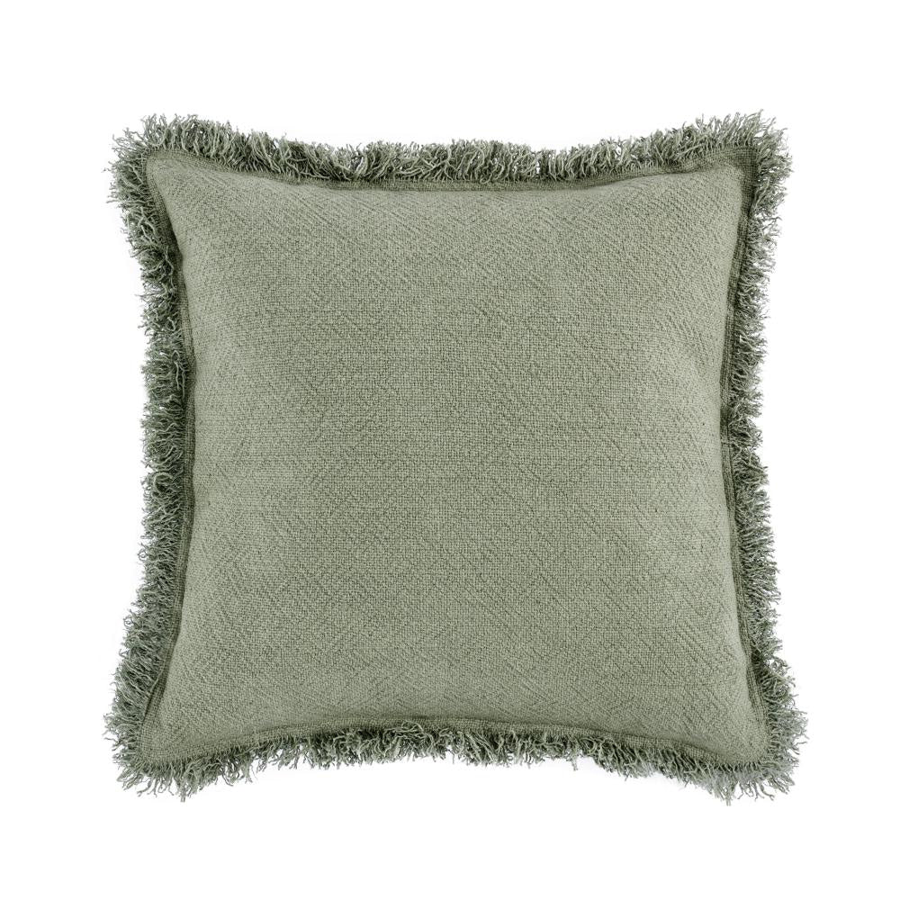 Throw Pillow, Flanged Edges, 22 Inch Cedar Green Cotton Linen Blend