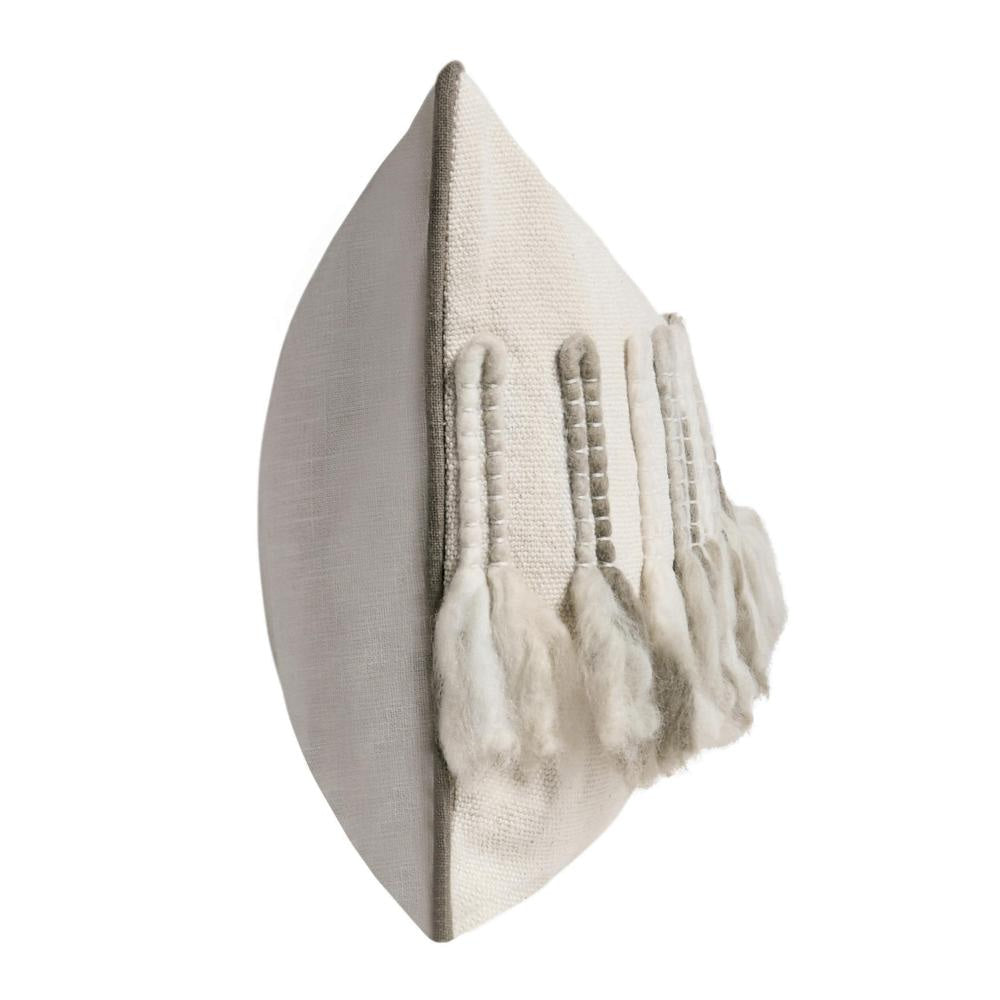 Broz Lumbar Throw Pillow 14x26 Inch Wool Applique Ivory Cotton Linen BM331561