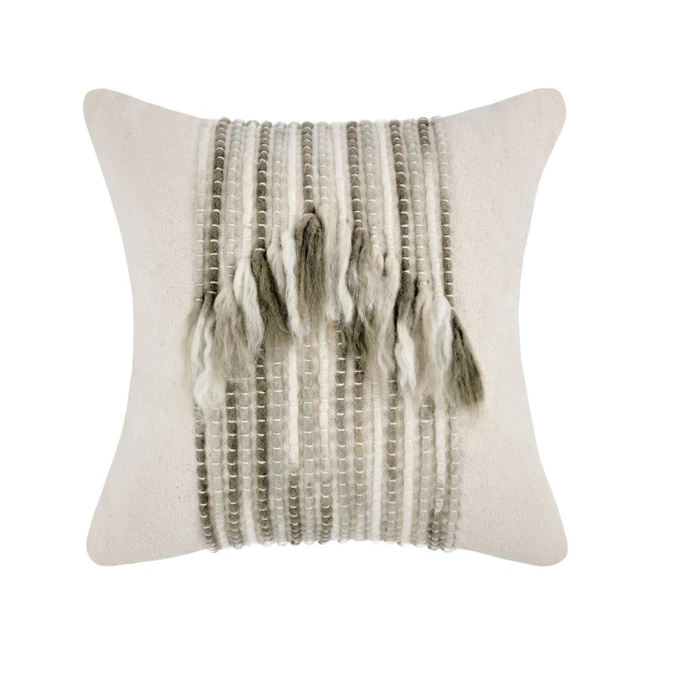 Broz Accent Throw Pillow, 20 Inch Wool Applique, Ivory Cotton Linen