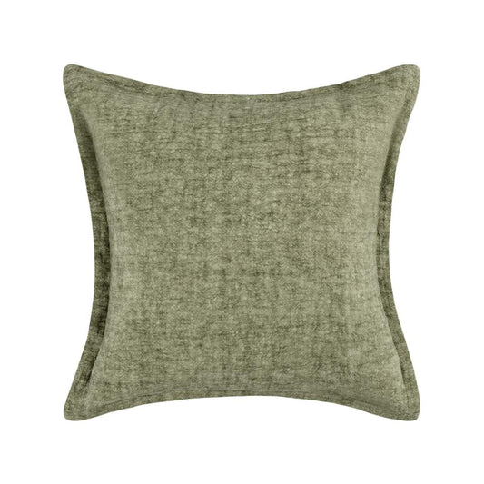 Pixie Throw Pillow, Self Flange, 22 Inch Green Cotton Linen Blend
