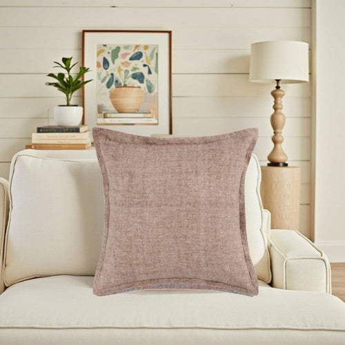 Pixie Throw Pillow Self Flange 22 Inch Light Brown Cotton Linen