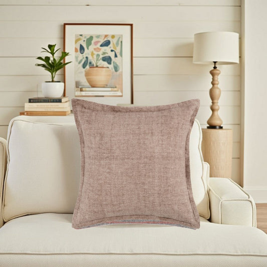 Pixie Throw Pillow Self Flange 22 Inch Light Brown Cotton Linen