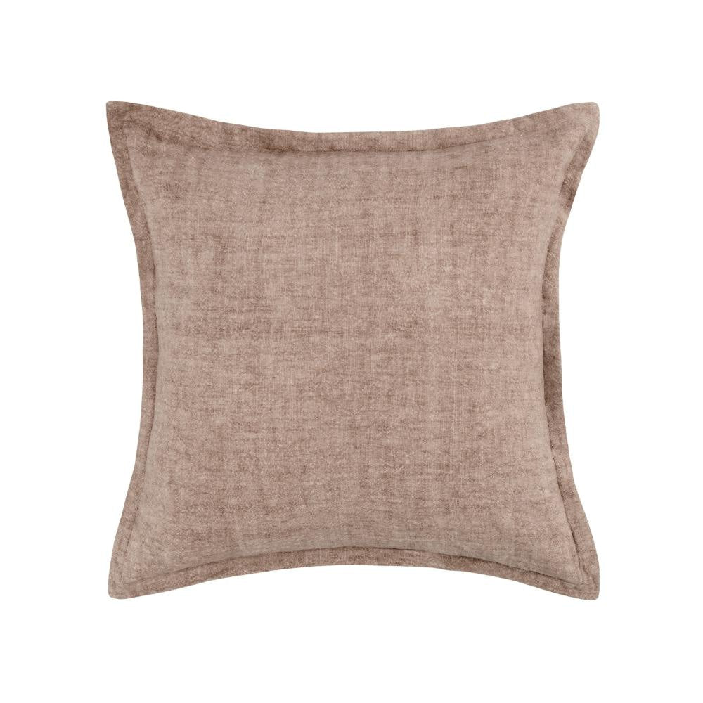 Pixie Throw Pillow, Self Flange, 22 Inch Light Brown Cotton Linen