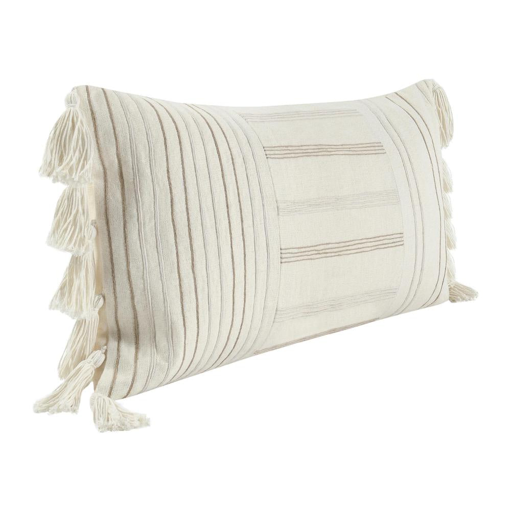 Pini Lumbar Throw Pillow Boho Striped Design 14x26 Inch Beige Linen BM331565