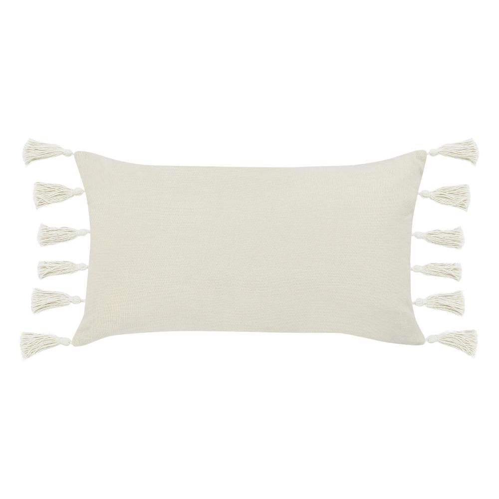 Pini Lumbar Throw Pillow Boho Striped Design 14x26 Inch Beige Linen BM331565