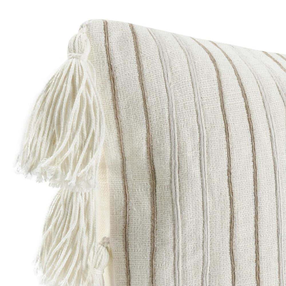 Pini Lumbar Throw Pillow Boho Striped Design 14x26 Inch Beige Linen BM331565