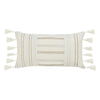 Pini Lumbar Throw Pillow, Boho Striped Design, 14x26 Inch Beige Linen
