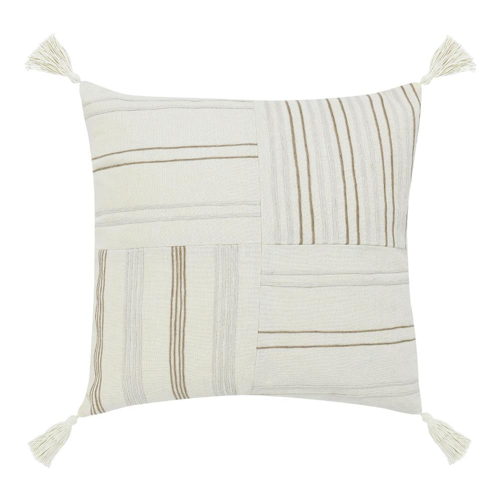 Pini Throw Pillow, Boho Design Stripe Pattern, 22 Inch Beige Linen