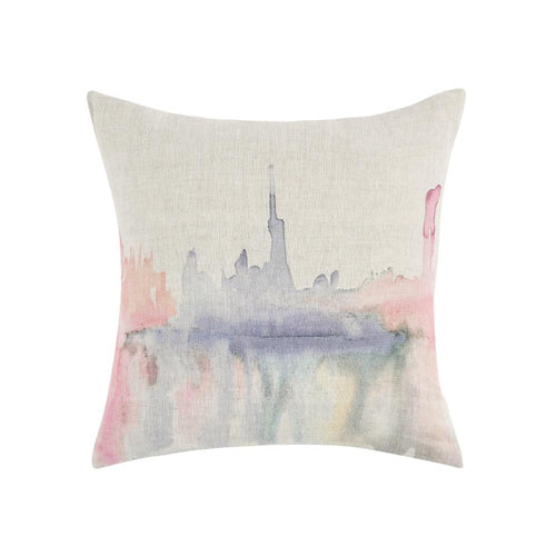 Throw Pillow, Watercolor Abstract Design, 20 Inch Multicolor Linen