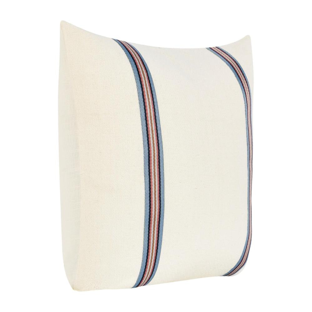 Throw Pillow 22 Inch Polyester Tape Design White Cotton Linen Blend BM331568