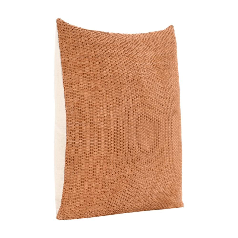 Sino Throw Pillow Woven Basket Design 18 Inch Brown Suede Leather BM331570