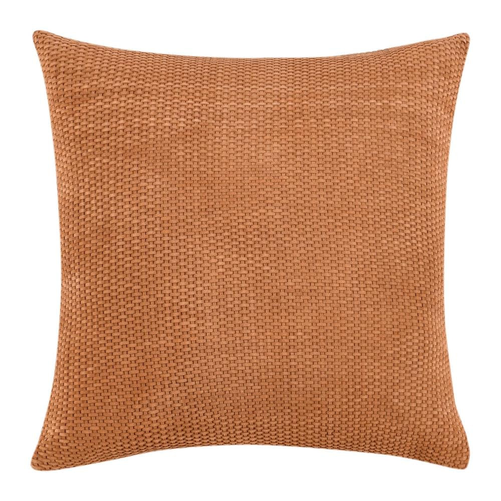 Sino Throw Pillow, Woven Basket Design, 18 Inch Brown Suede Leather