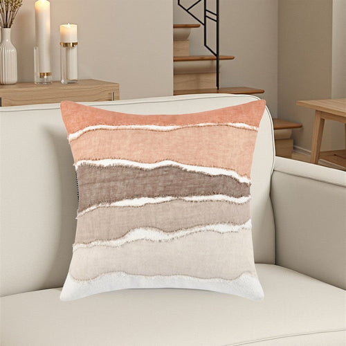 Biki Throw Pillow 22 Inch Hand Applied Applique Design Brown White