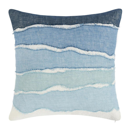 Biki Throw Pillow, 22 Inch Hand Applied Applique Design, Blue White