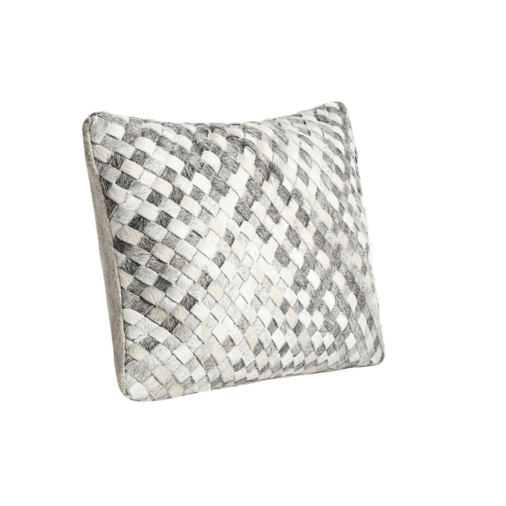 Alar Lumbar Throw Pillow 12x16 Inch Woven Basket Pattern Hide Leather BM331573