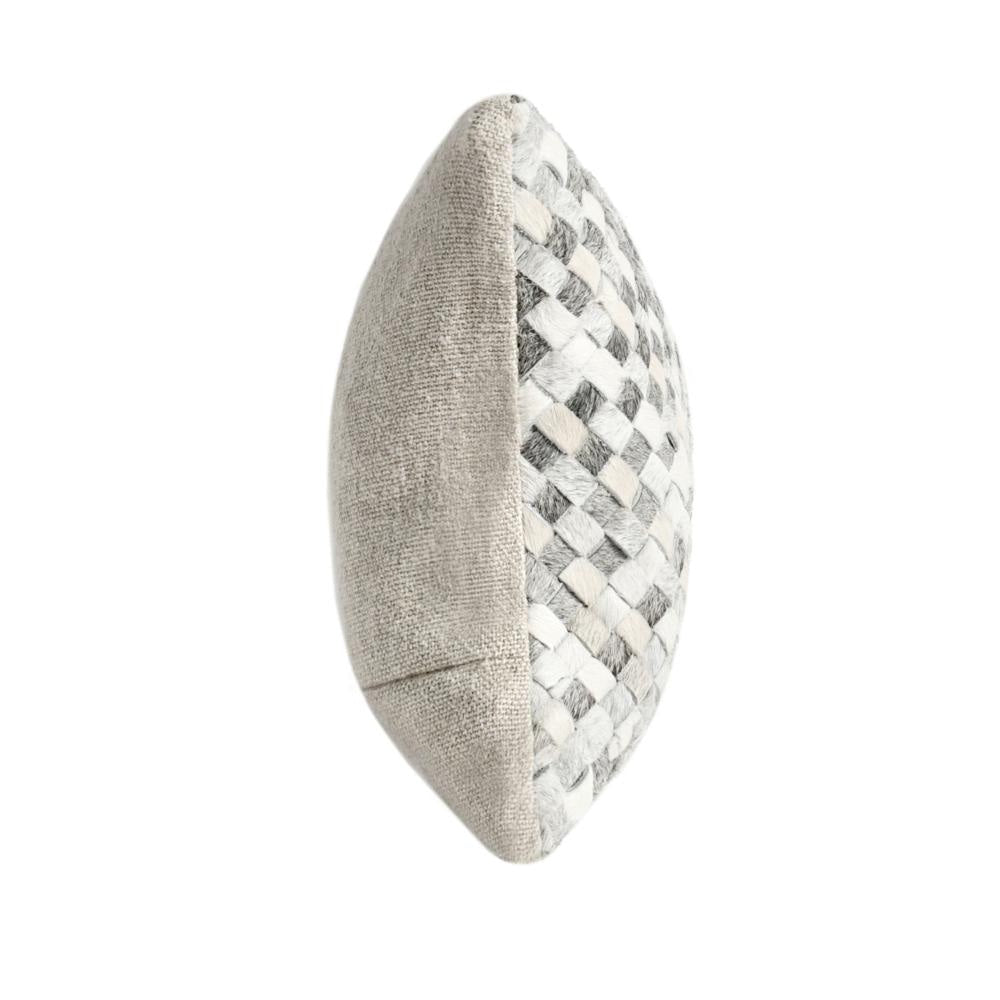 Alar Lumbar Throw Pillow 12x16 Inch Woven Basket Pattern Hide Leather BM331573