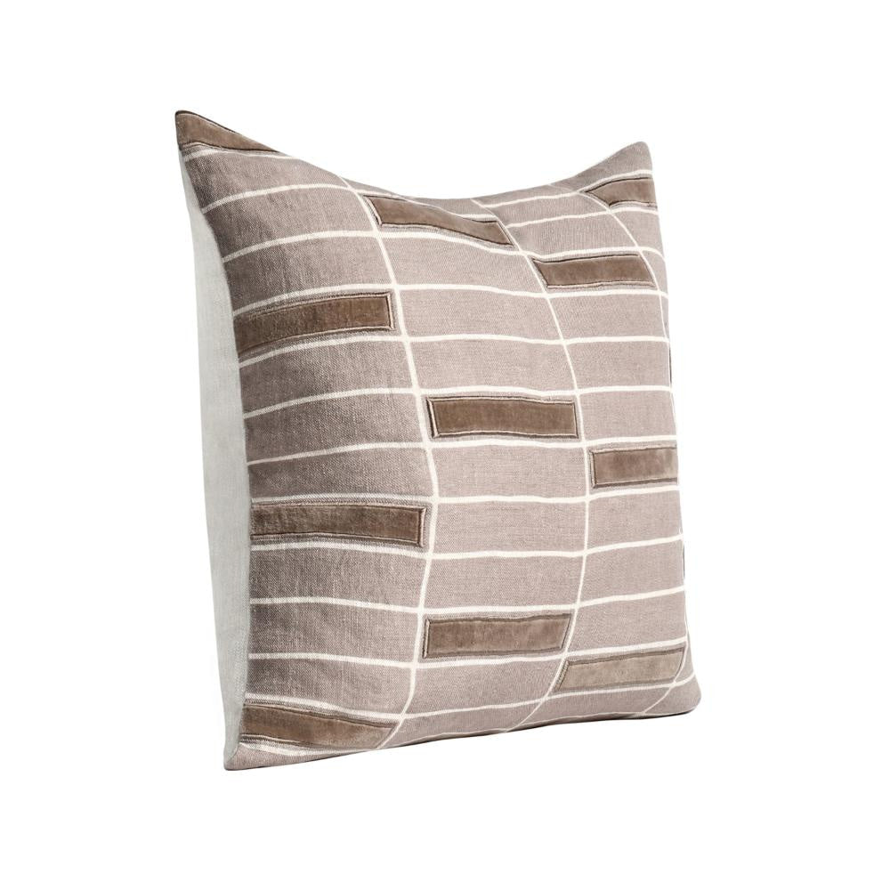 Throw Pillow 22 Inch Hand Screen Print Geometric Design Brown Linen BM331574