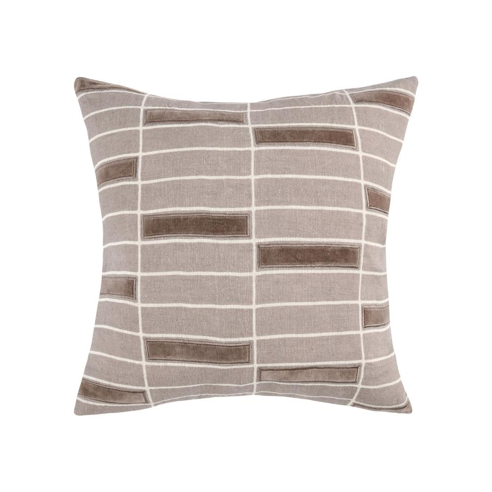 Throw Pillow, 22 Inch Hand Screen Print Geometric Design, Brown Linen