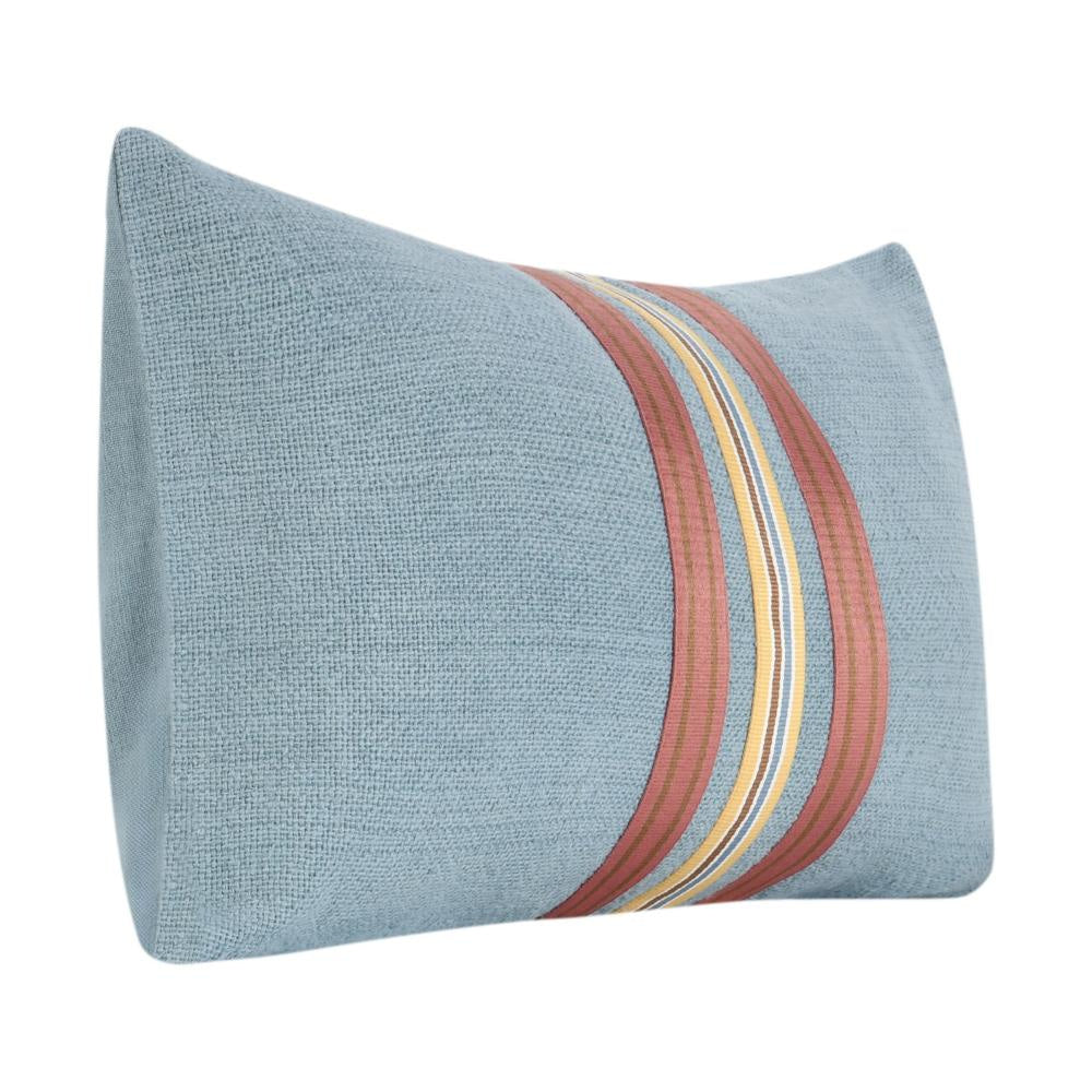 Reto Lumbar Throw Pillow 14x26in Striped Applique Blue Cotton Linen BM331575