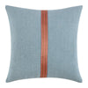 Reto Throw Pillow, 22 Inch Striped Tape Applique, Blue Cotton Linen