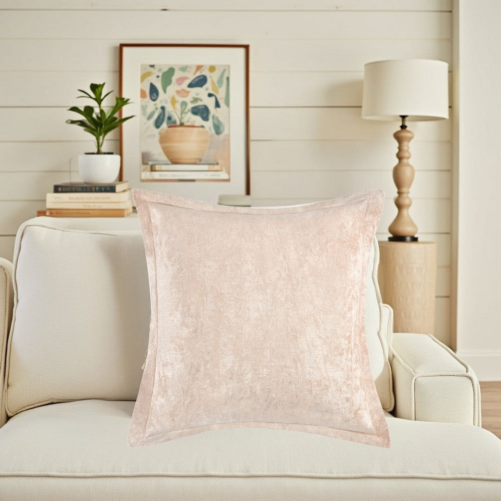 Brad Throw Pillow, 22 Inch Flanged Finish, Nude Beige Rayon Velvet