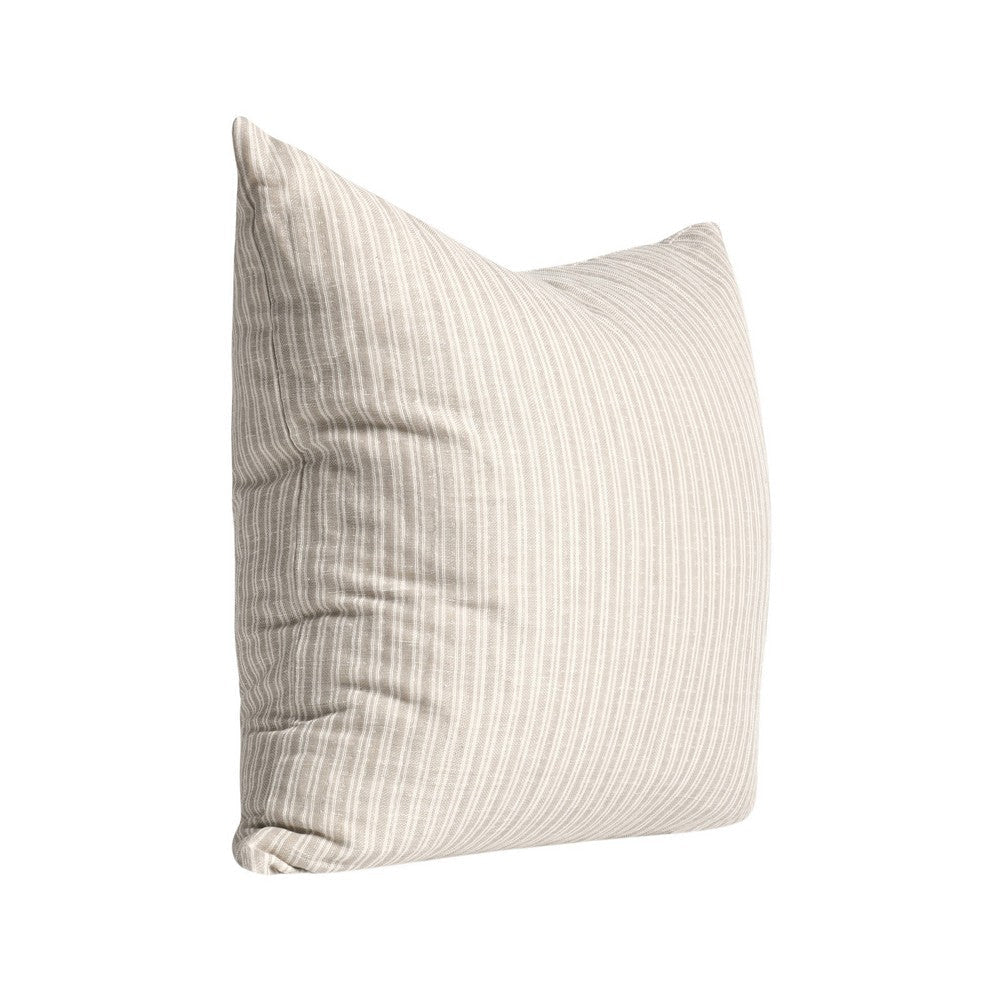 Irma Throw Pillow 22 Inch Stripe Pattern Beige Cotton Linen Blend BM331579