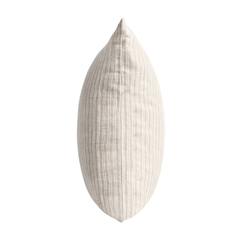 Irma Throw Pillow 22 Inch Stripe Pattern Beige Cotton Linen Blend BM331579