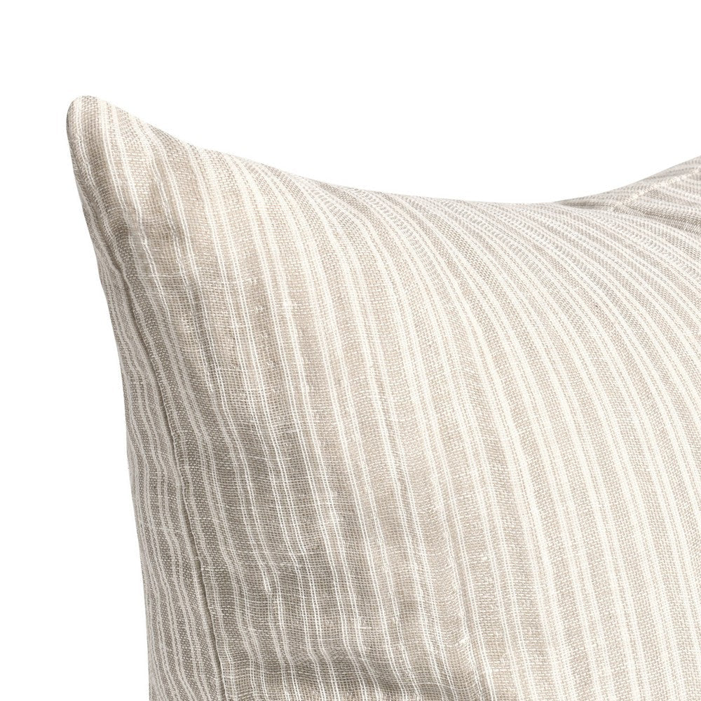 Irma Throw Pillow 22 Inch Stripe Pattern Beige Cotton Linen Blend BM331579