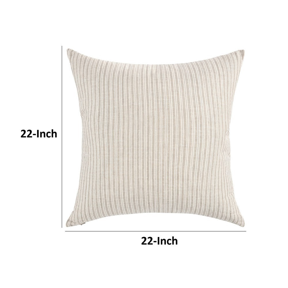 Irma Throw Pillow 22 Inch Stripe Pattern Beige Cotton Linen Blend BM331579