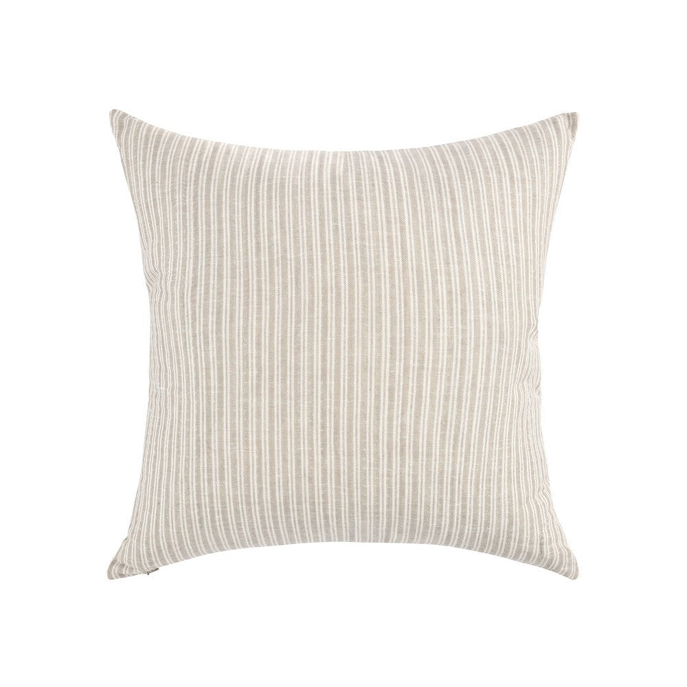 Irma Throw Pillow 22 Inch Stripe Pattern Beige Cotton Linen Blend BM331579