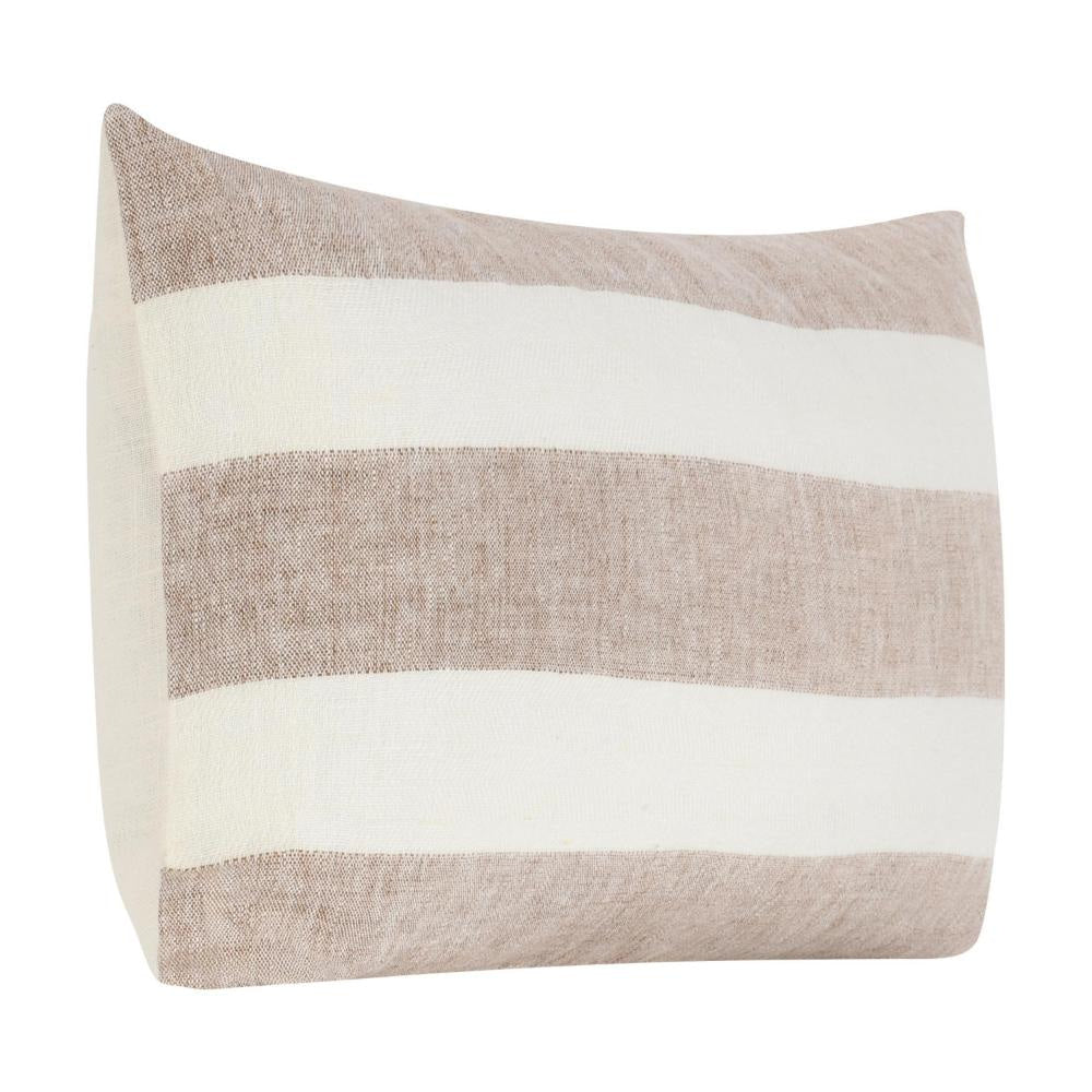 Lumbar Throw Pillow 14x26 Inch Horizontal Stripes White Brown Linen BM331580