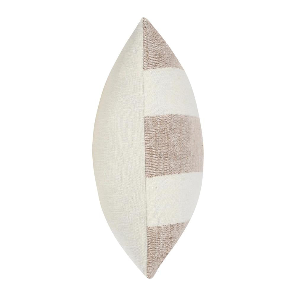 Lumbar Throw Pillow 14x26 Inch Horizontal Stripes White Brown Linen BM331580