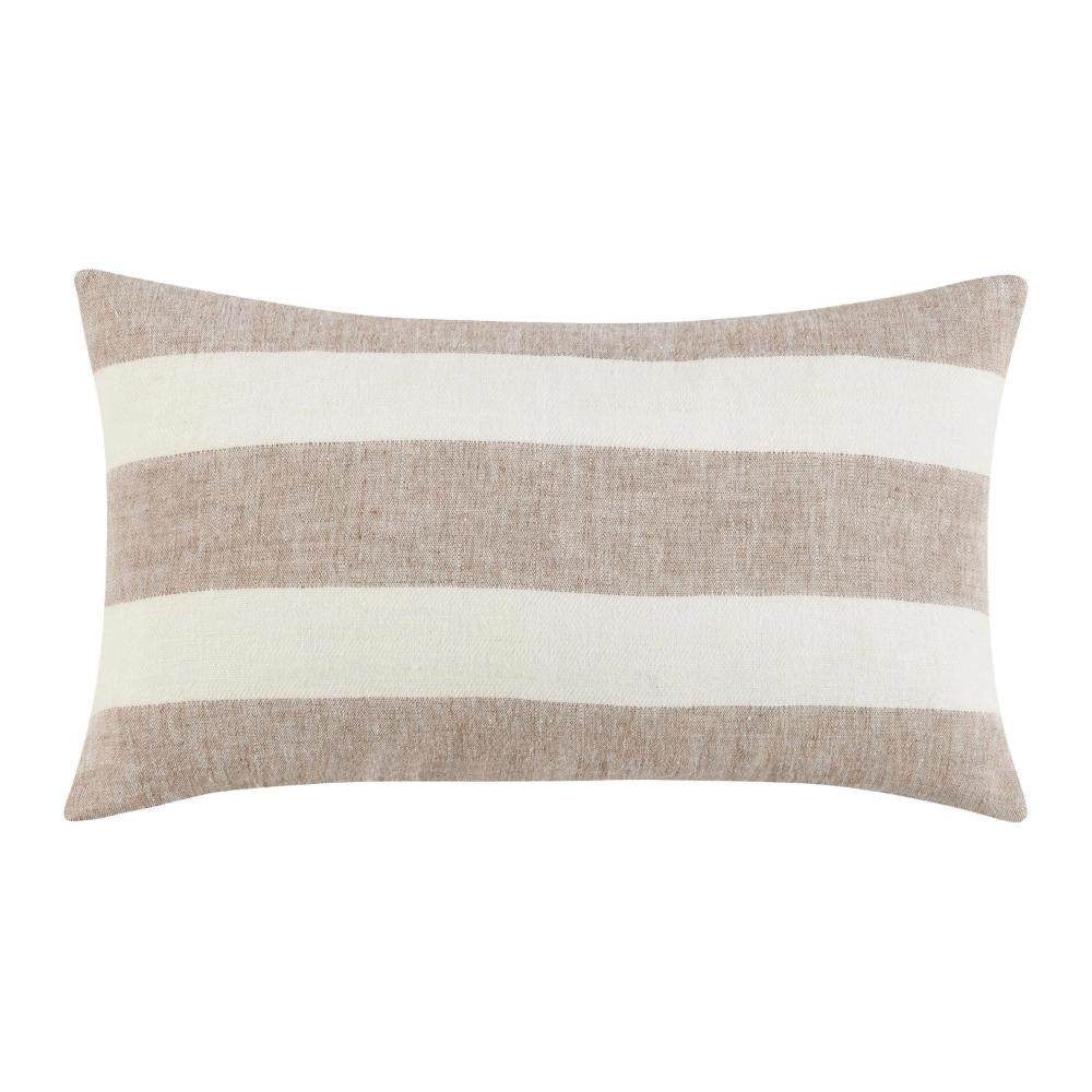 Lumbar Throw Pillow, 14x26 Inch Horizontal Stripes, White, Brown Linen